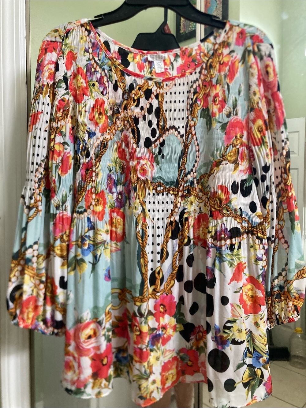 T.J.Maxx Floral & Chain Print Pleated Blouse - Multi Color